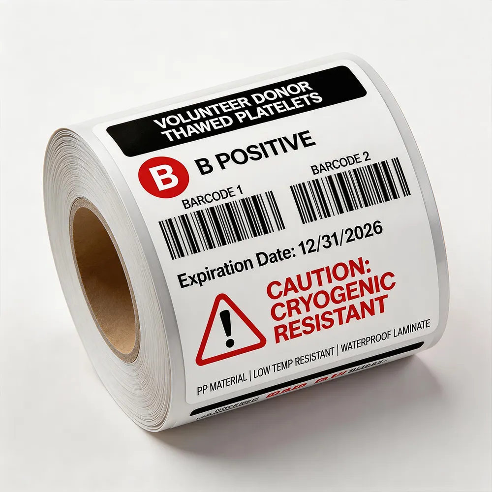 Etikett des Polyesterblutbeutels